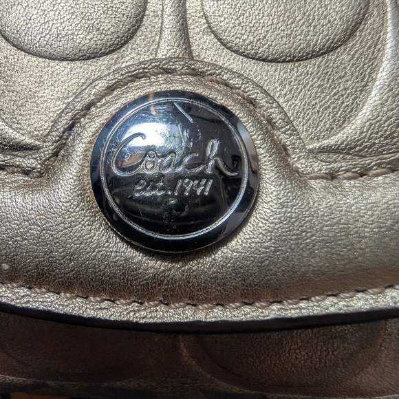 Metallic Gold Coach Embossed Trifold Wallet - Picture 13 of 16